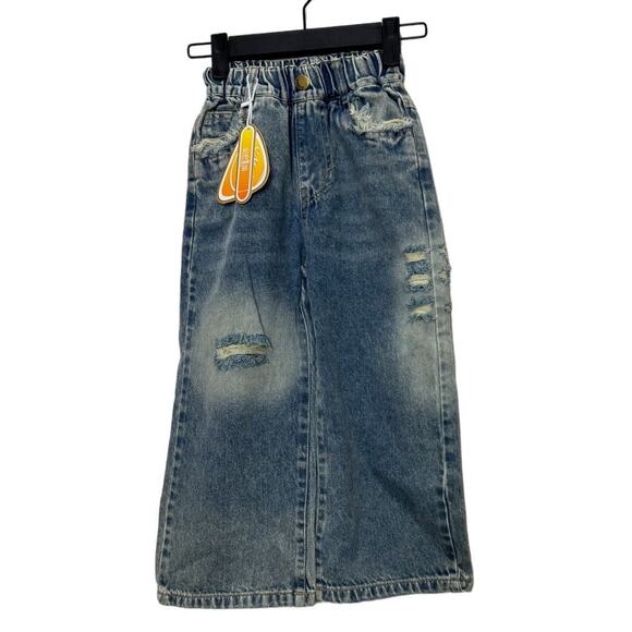 NWT Toddler Distressed Wide Leg Jeans Denim Elastic Waist Pants 7 - Picture 1 of 10